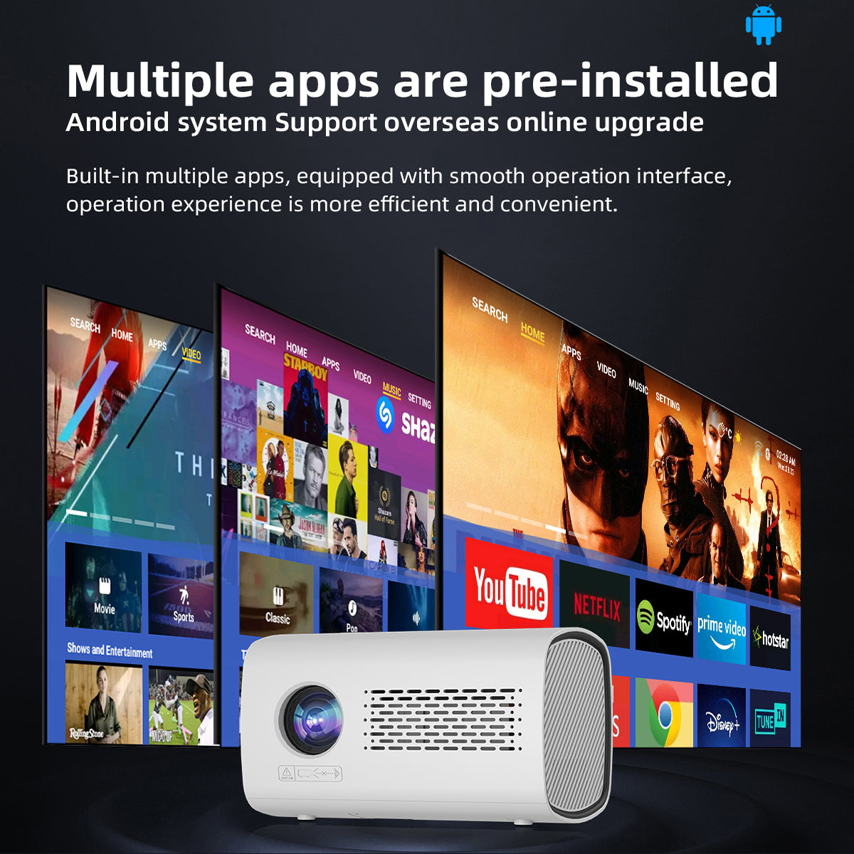 Home Theater 4K & HD Portable Smart Android Mini Projector